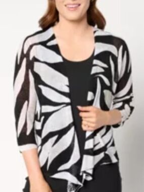 NIC+ZOE Black & White Open-Front Patterned Cardigan